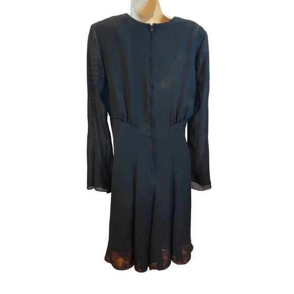 Moda Intl Womens Black Long Sleeve Dress Size 4 Sheer Sleeves Floral Hem Elegant - Picture 2 of 11